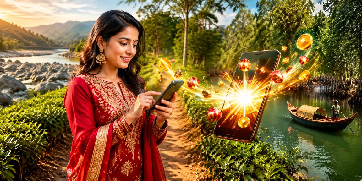 সিলেটের চা বাগানে tbajee77 মোবাইল ক্যাসিনো অ্যাপ ব্যবহারের দৃশ্য